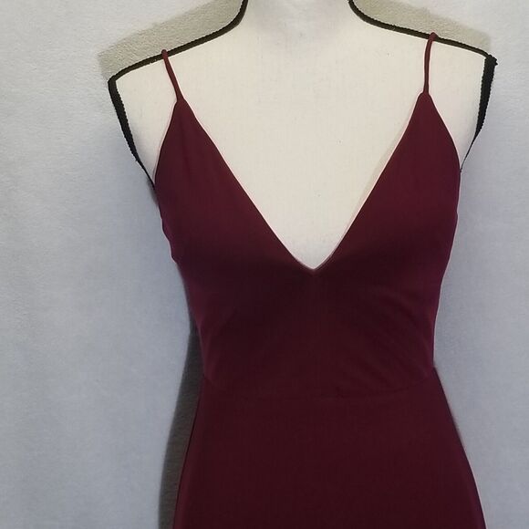 Dear Moon 3 Dress Gown Burgundy Deep V Neck High Slit Stretch Padded Cup Prom - Picture 4 of 9